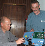 Kevin McElroy (right) was on hand to assist Alex Willemse with the set-up of the demonstration network